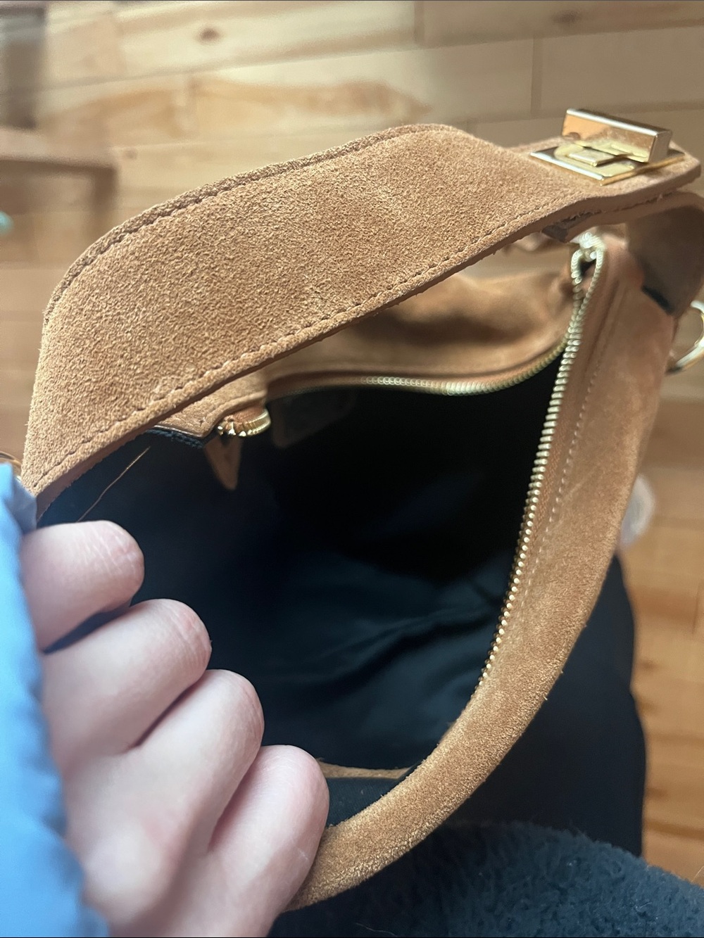 Suede Brown Shoulder Bag with Adjustable Strap - Picture 7 of 7